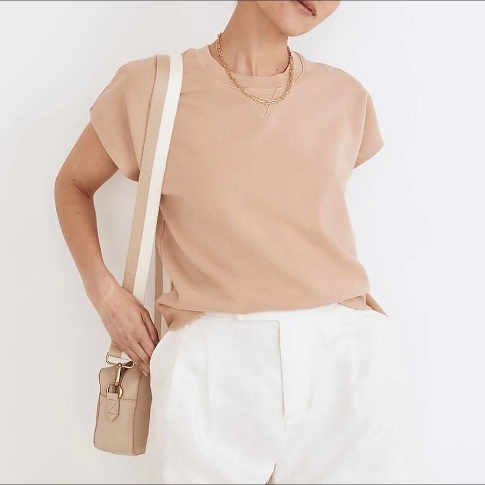 Madewell Top Womens XL Tan Resourced Cotton Short Sleeve Relaxed Sweatshirt - Picture 1 of 14